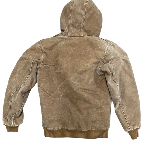 Carhartt Youth Large 14/16 Brown Jacket Hooded Flannel Lined Coat Broken In - Picture 2 of 7
